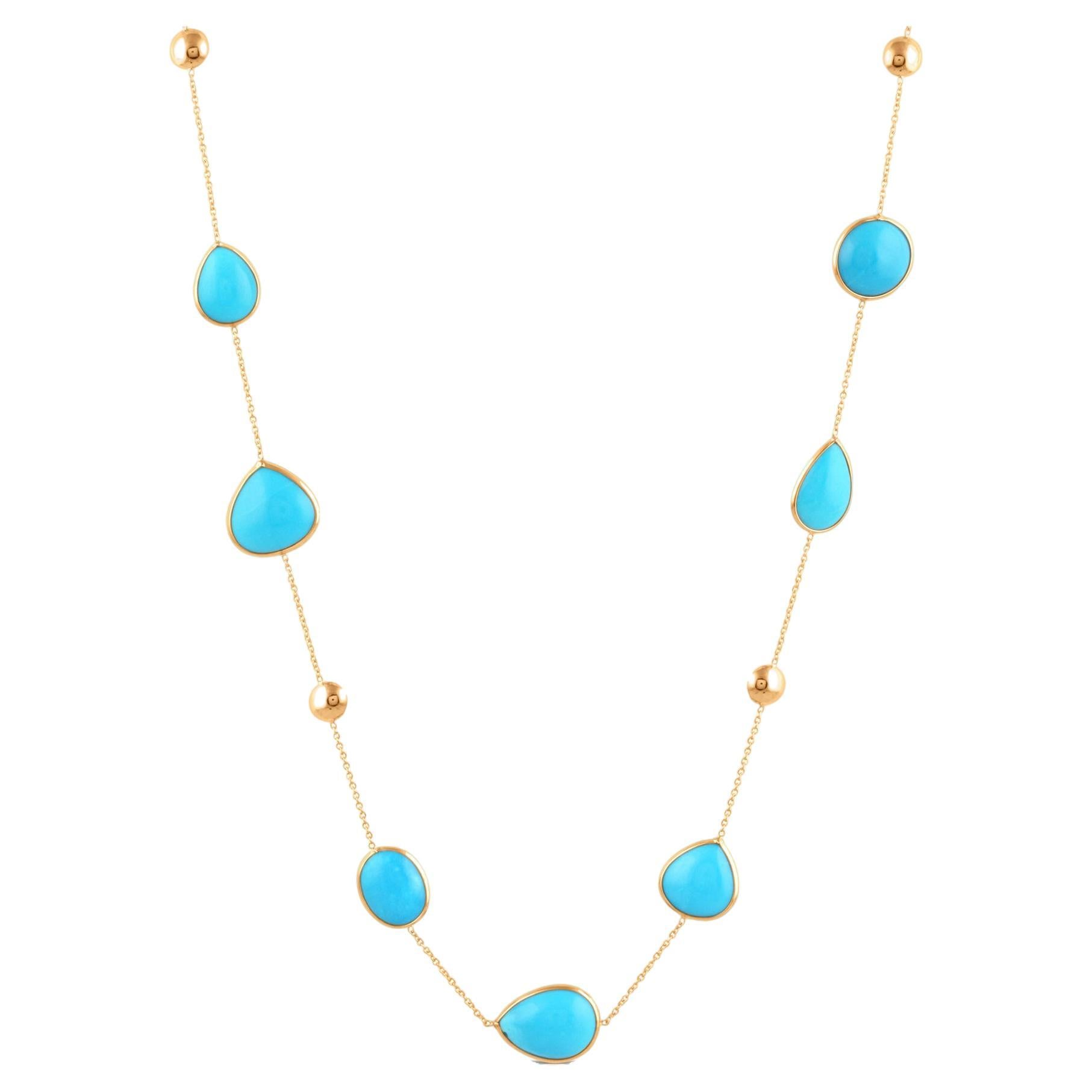 Turquoise Mixshape Necklace In 18K Yellow Gold For Sale