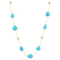 Used Turquoise Mixshape Necklace In 18K Yellow Gold