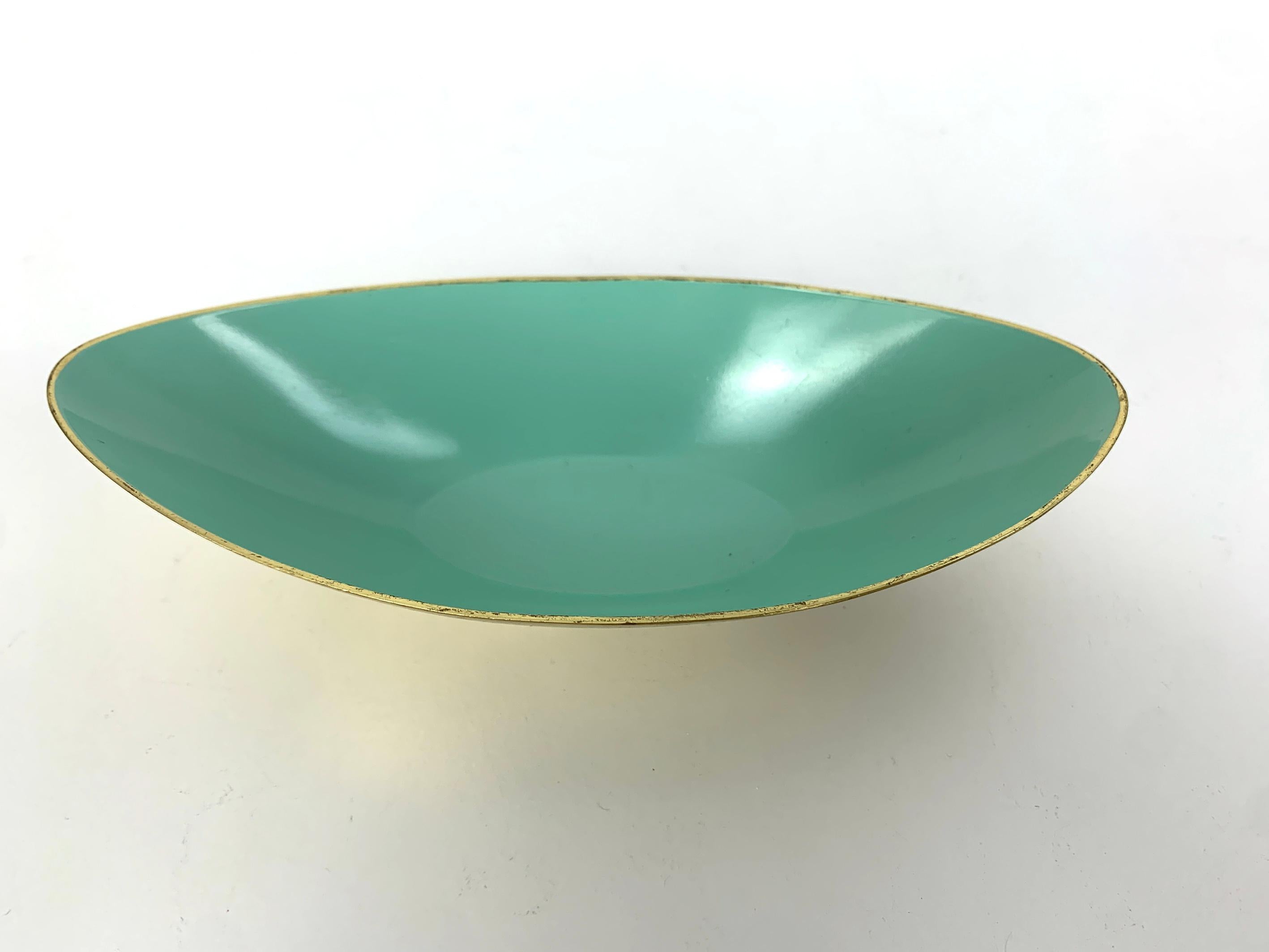 Scandinavian Modern Turquoise Modernist Bowl in Brass by Gunnar Ander for Ystad Metall Sweden  For Sale