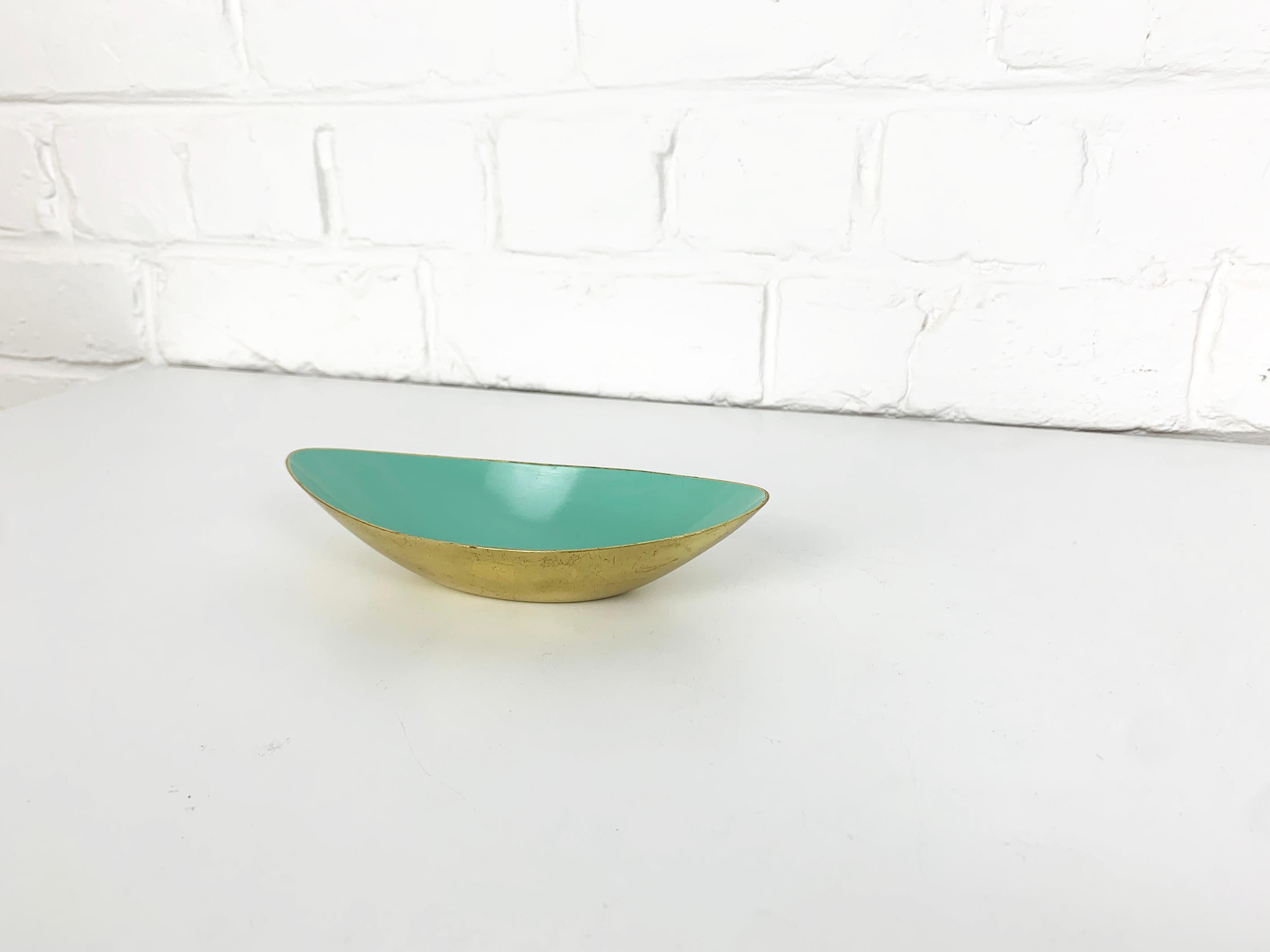 Swedish Turquoise Modernist Bowl in Brass by Gunnar Ander for Ystad Metall Sweden  For Sale