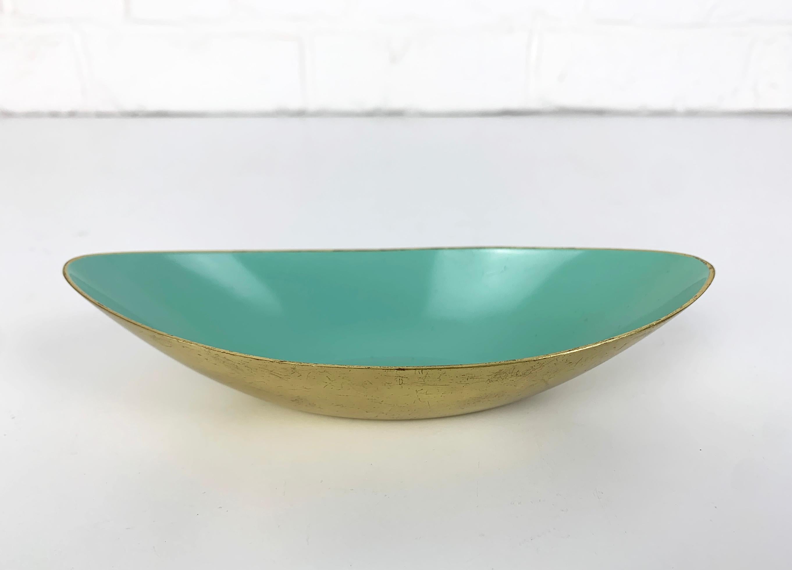 Enameled Turquoise Modernist Bowl in Brass by Gunnar Ander for Ystad Metall Sweden  For Sale