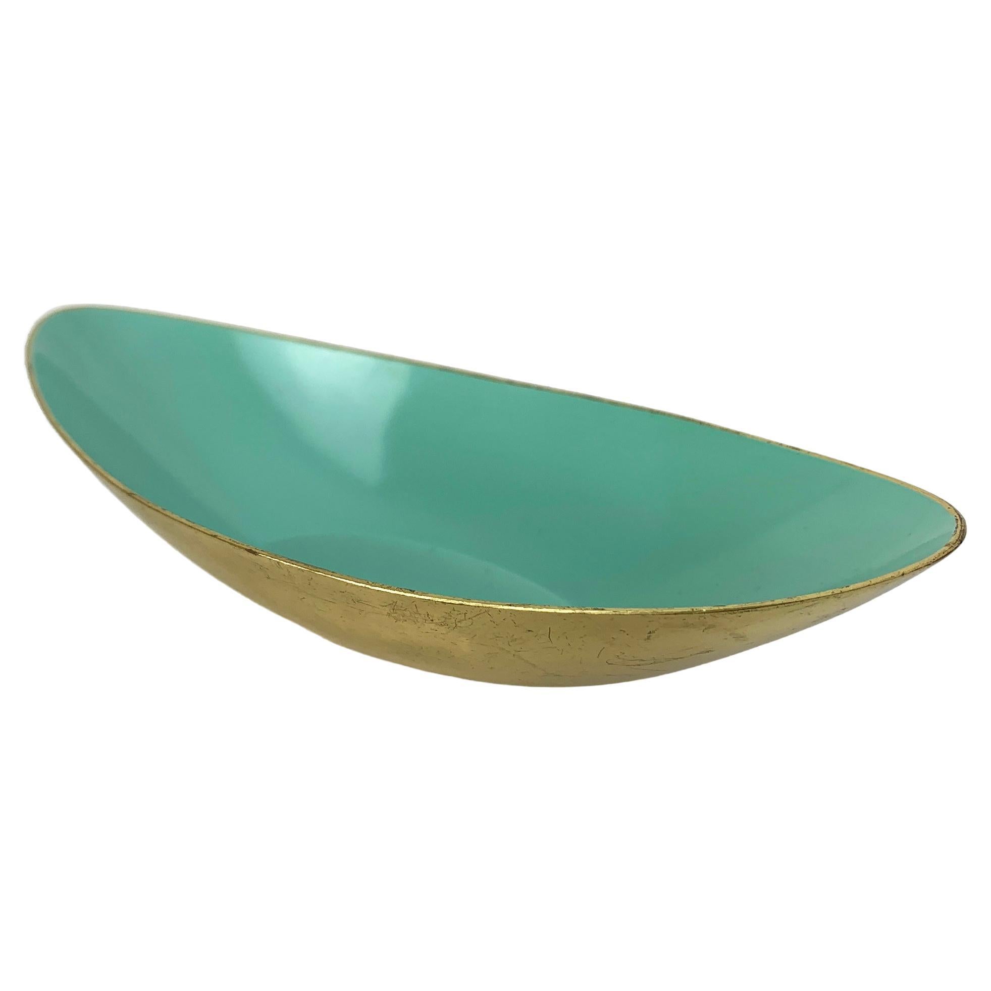 Turquoise Modernist Bowl in Brass by Gunnar Ander for Ystad Metall Sweden  For Sale