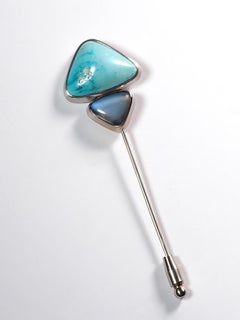 Turquoise Moonstones Diamonds Gold Brooch Minimalism Unisex Jewelry Mens Gift