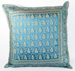 Turquoise Mughal Style Decorative Throw Pillow Embellished with Sequins and Bead