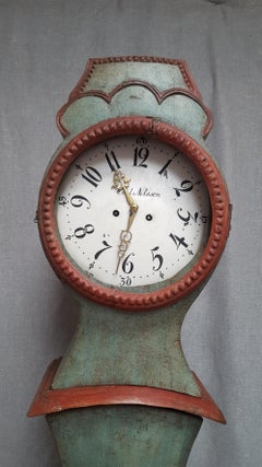 Turquoise Mora Clock Swedish Early 1800s Antique Crown Painted Red Sven Morin