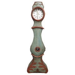 Turquoise Mora Clock Swedish Early 1800s Antique Fryksdall Crown Painted Red