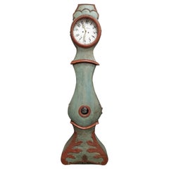 Turquoise Mora Clock Swedish Early 1800s Antique Crown Painted Red Sven Morin