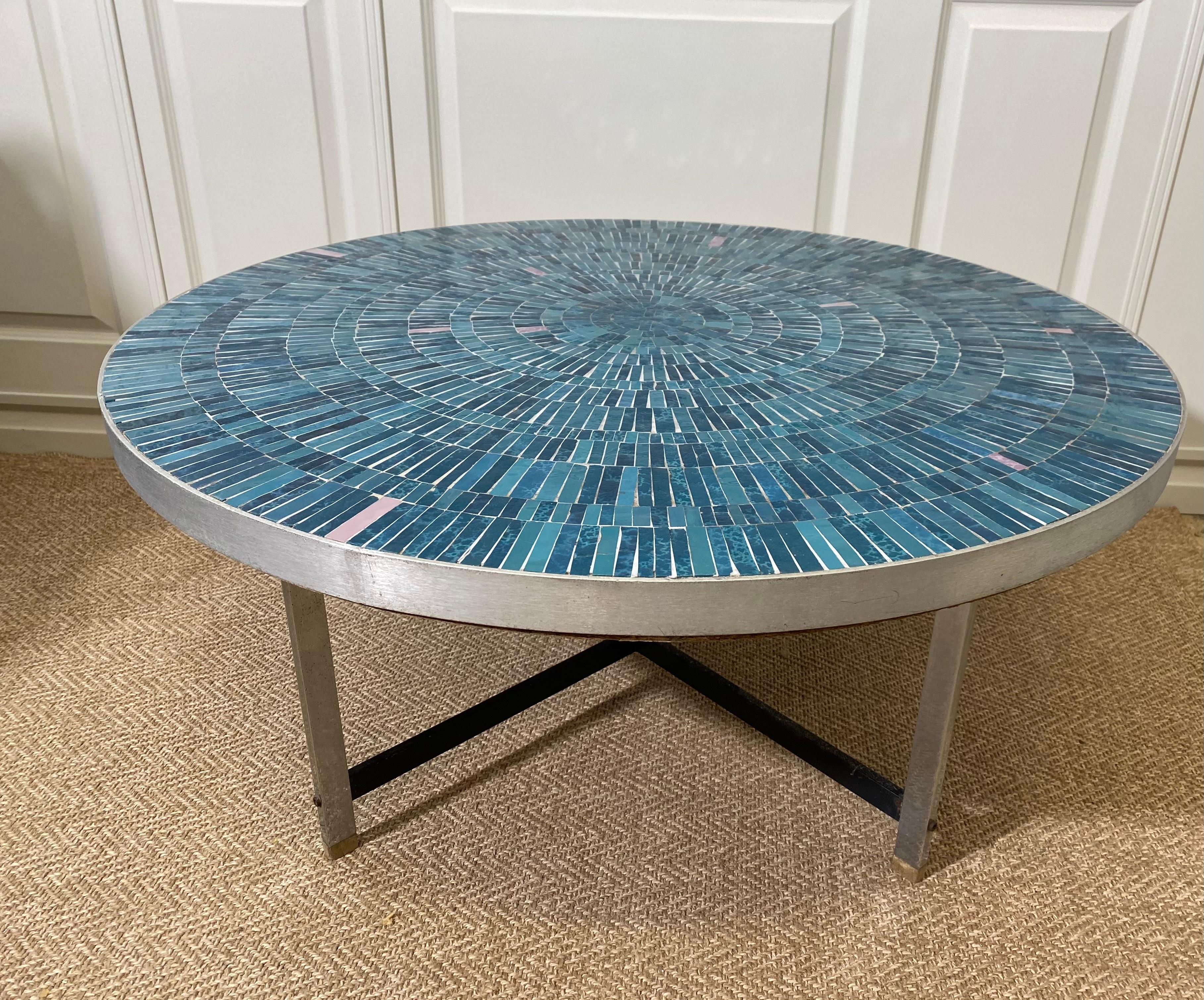 Metal Turquoise Mosaic Coffee Table by Berthold Müller-Oerlinghausen, Germany, 1960s