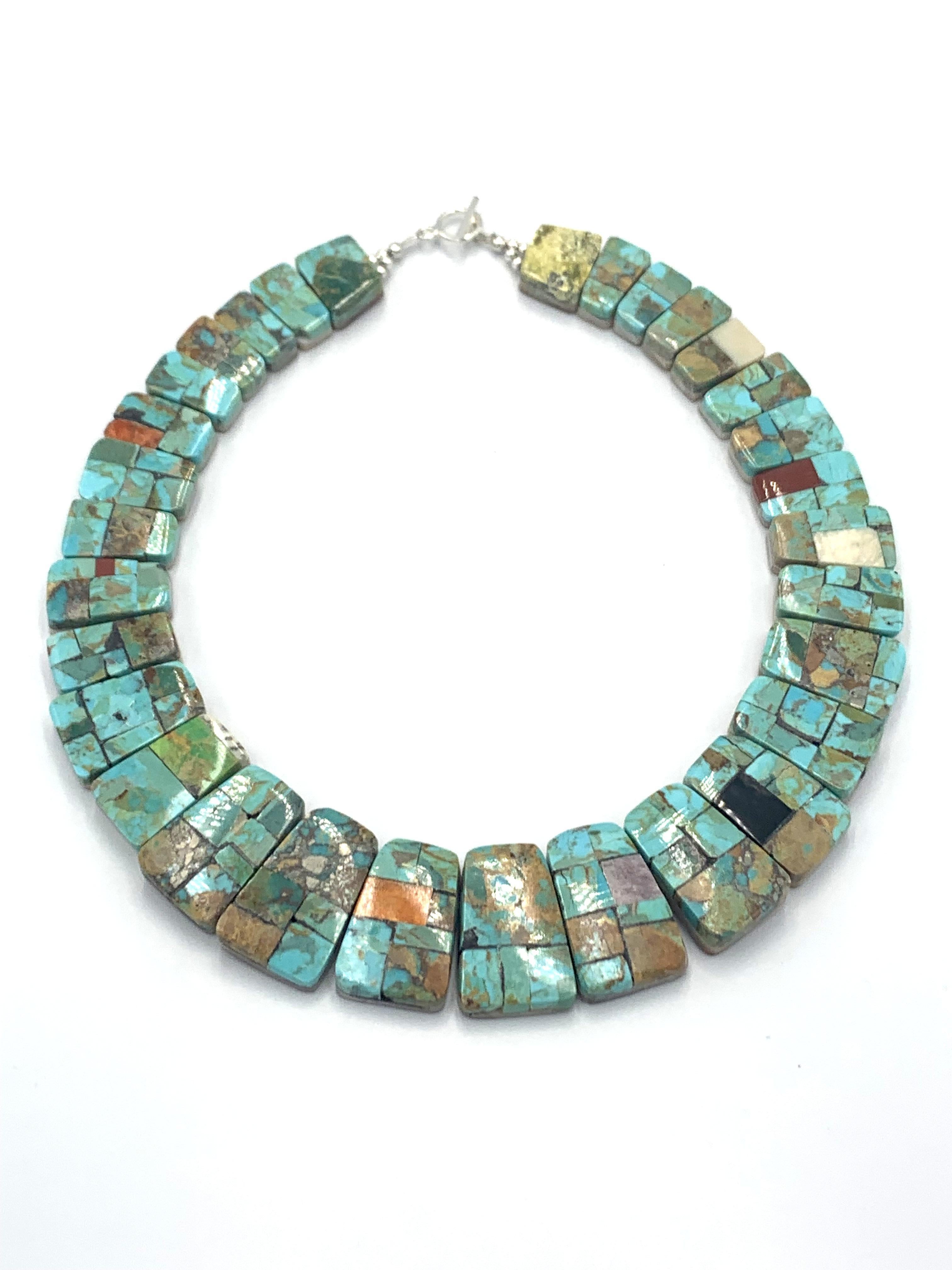 Nativo americano Collana con collare a intarsio di mosaico turchese di Jolene Bird in vendita