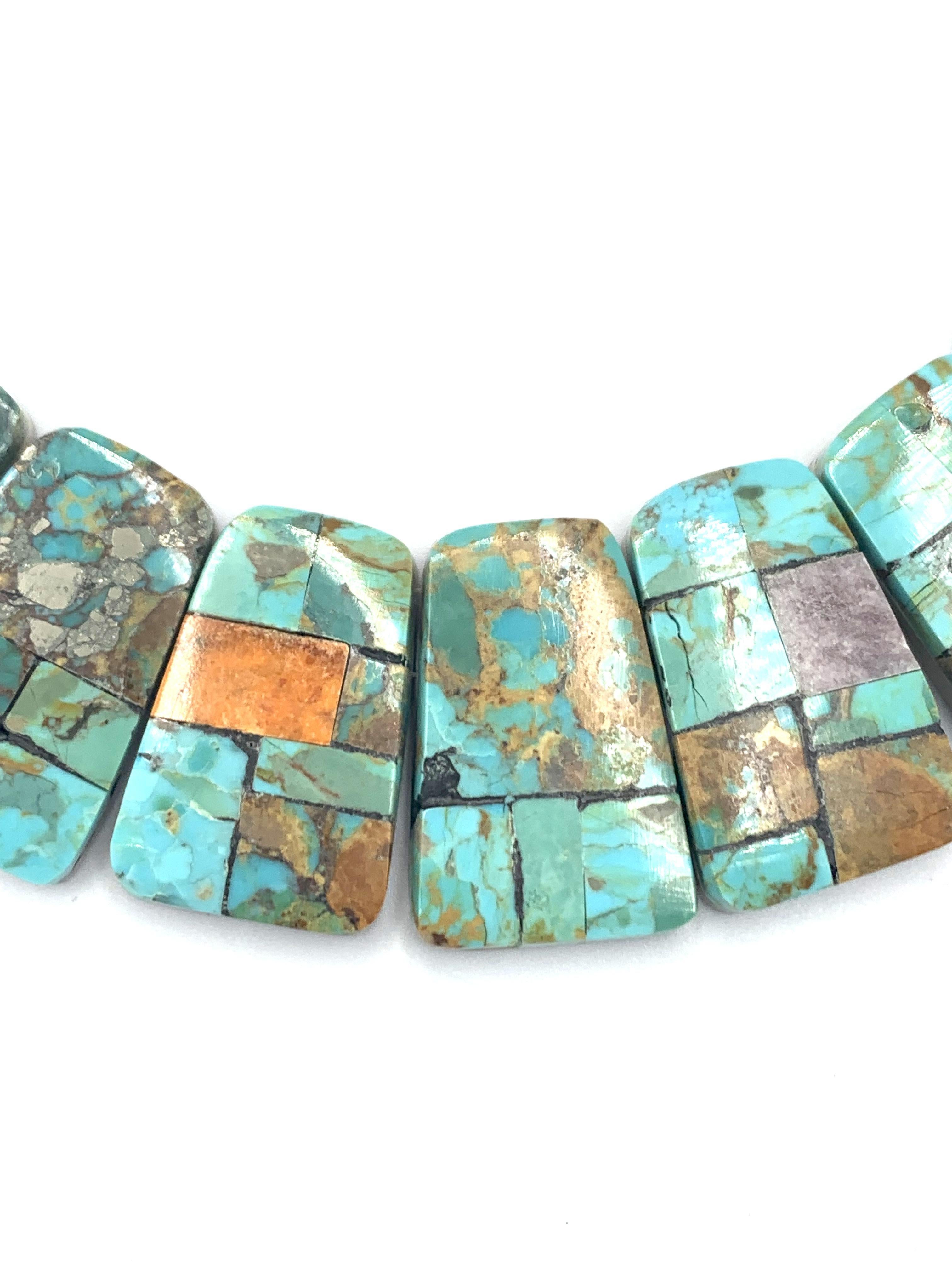 Collana con collare a intarsio di mosaico turchese di Jolene Bird In condizioni Nuovo in vendita a Scottsdale, AZ