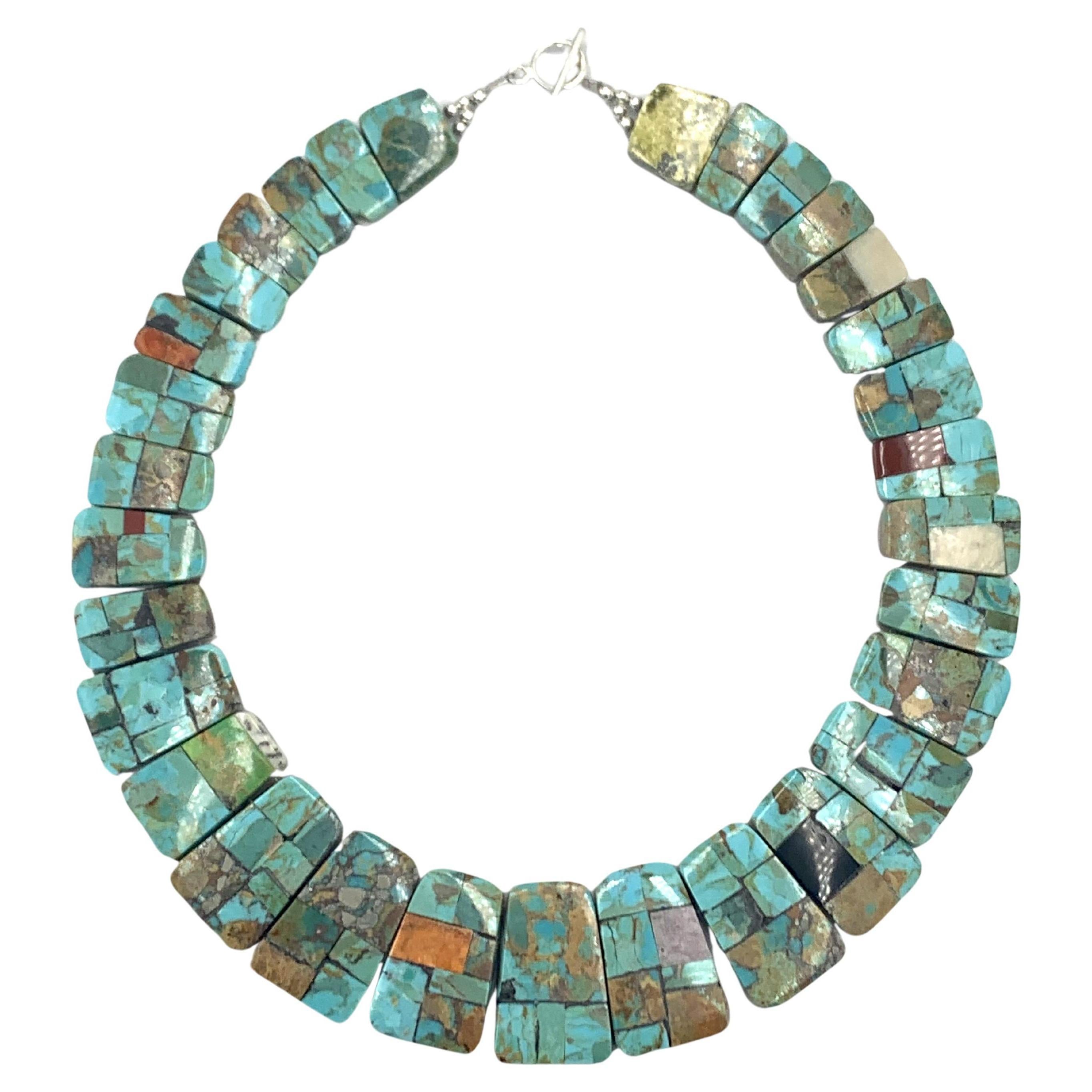 Collana con collare a intarsio di mosaico turchese di Jolene Bird