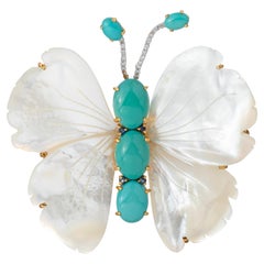 Turquoise Mother-of-Pearl Butterfly Brooch