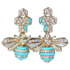 Turquoise Mother of Pearl Diamond Bee Earrings