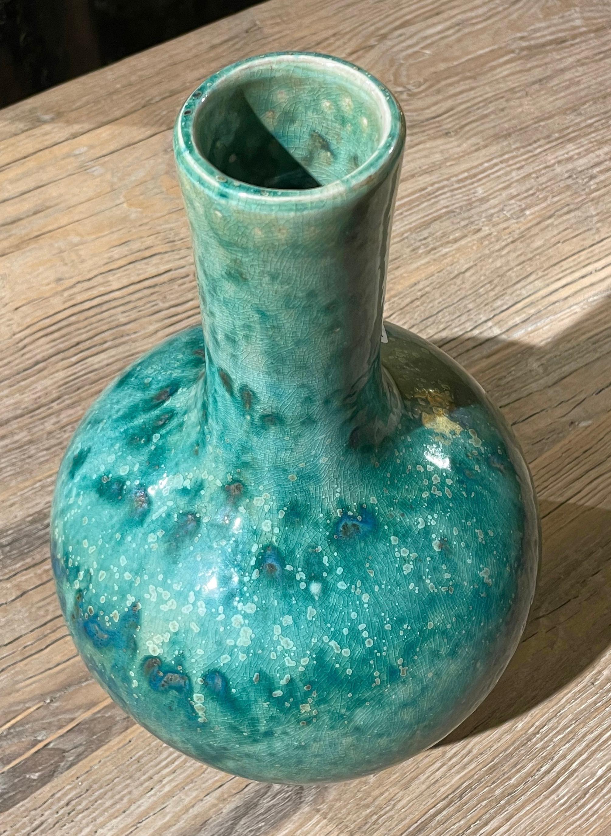 Chinese Turquoise Mottled Glaze Funnel Shape Vase, China, Contemporary For Sale