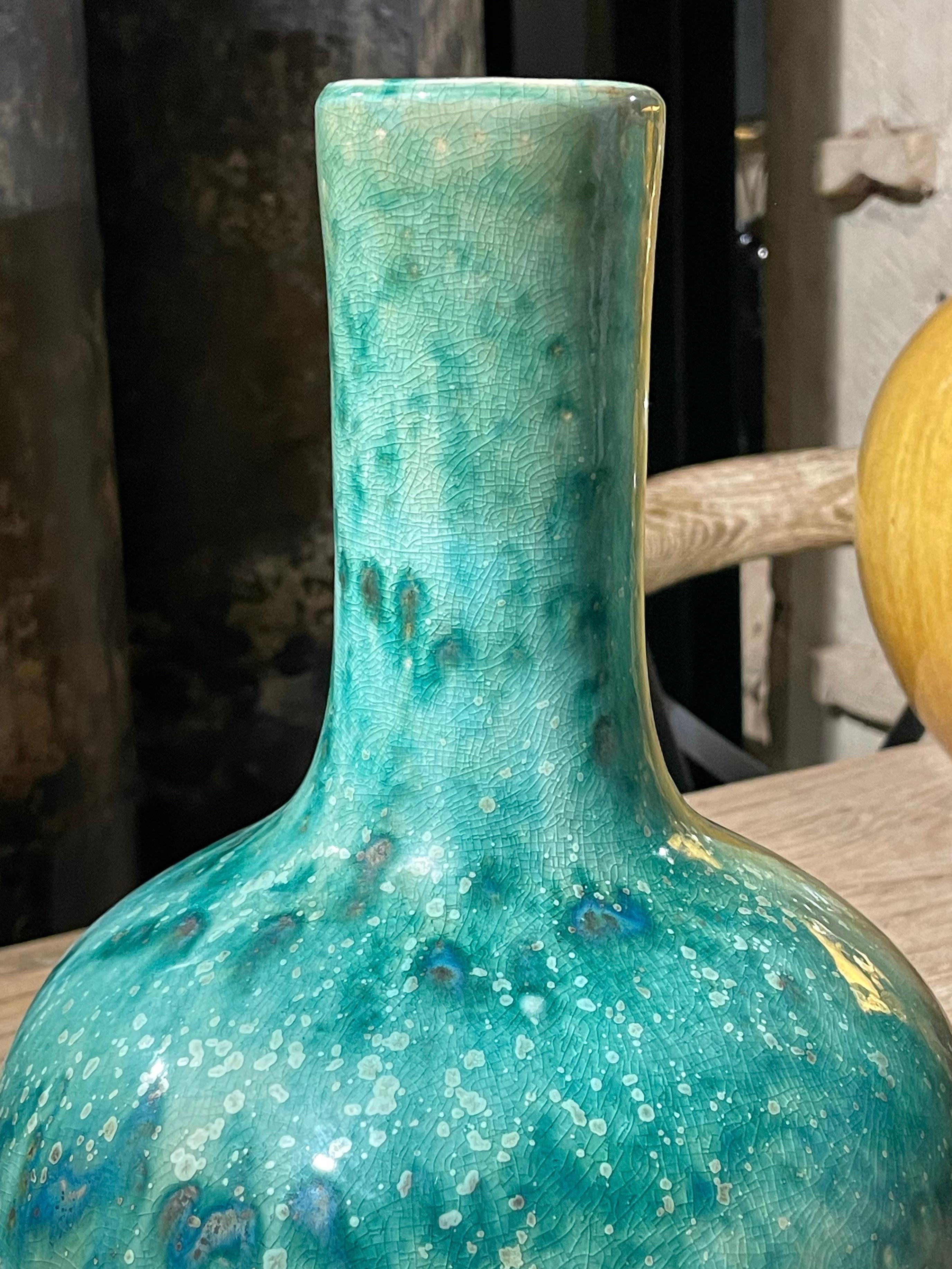 Turquoise Mottled Glaze Funnel Shape Vase, China, Contemporary In New Condition For Sale In New York, NY