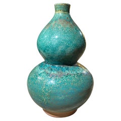 Türkis gesprenkelte Glasur Kürbisform Vase, China, Contemporary