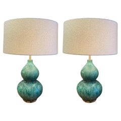 Turquoise Mottled Glaze Pair Gourd Shaped Table Lamps, China, Contemporary