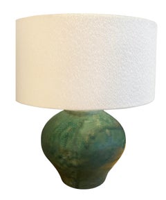 Turquoise Mottled Glaze Pair Large Round Shape Lamps, China, Contemporary