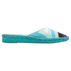 Turquoise & Multicolor Emilio Pucci Printed Espadrille Mules Size 38