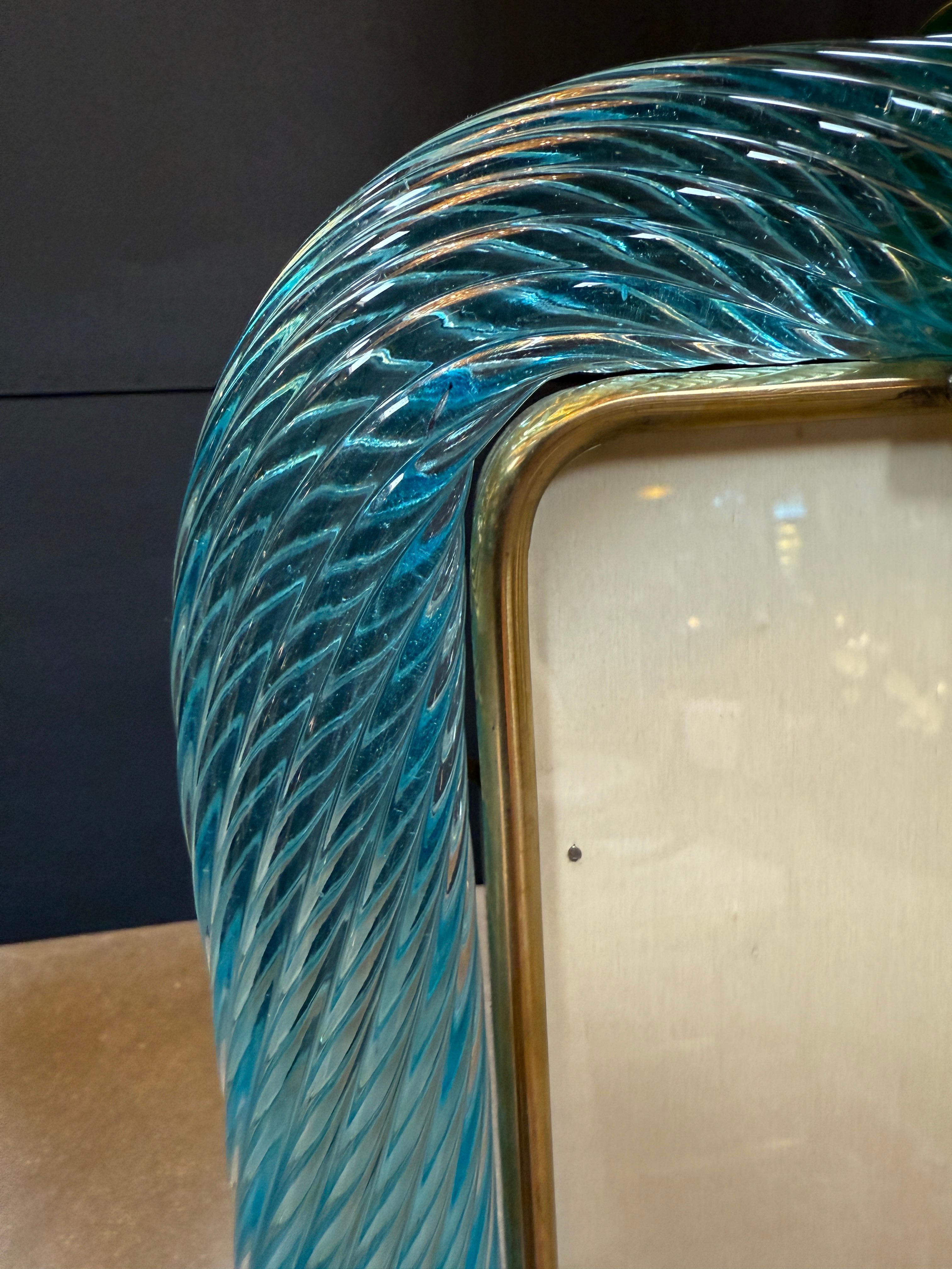 Turquoise Murano Glass and Brass Picture Frame In Good Condition For Sale In Los Angeles, CA