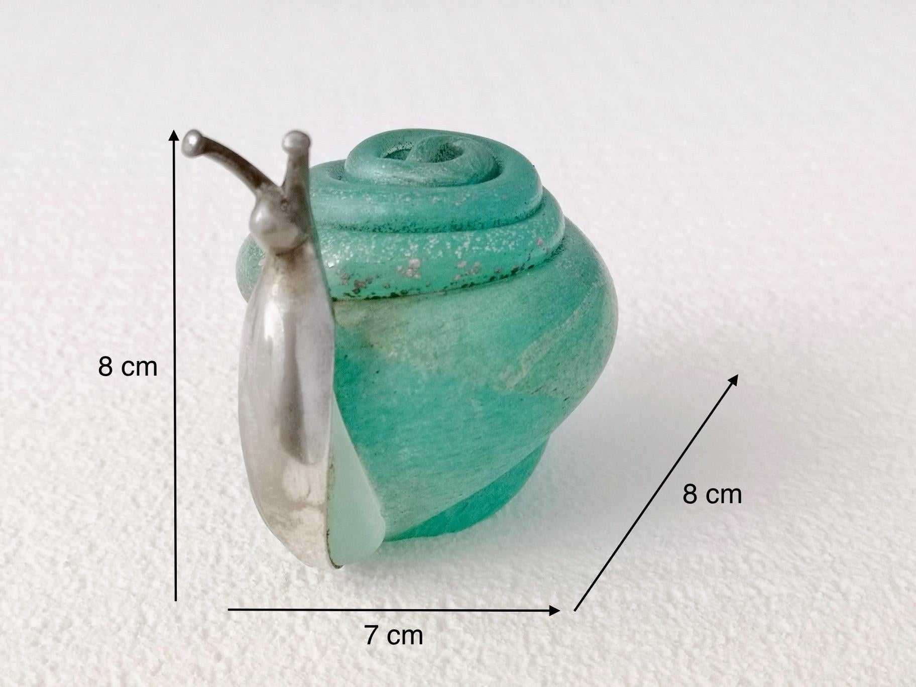 Turquoise Murano Glass and Silver Snail by Venini Murano, Italy, 1980s 10