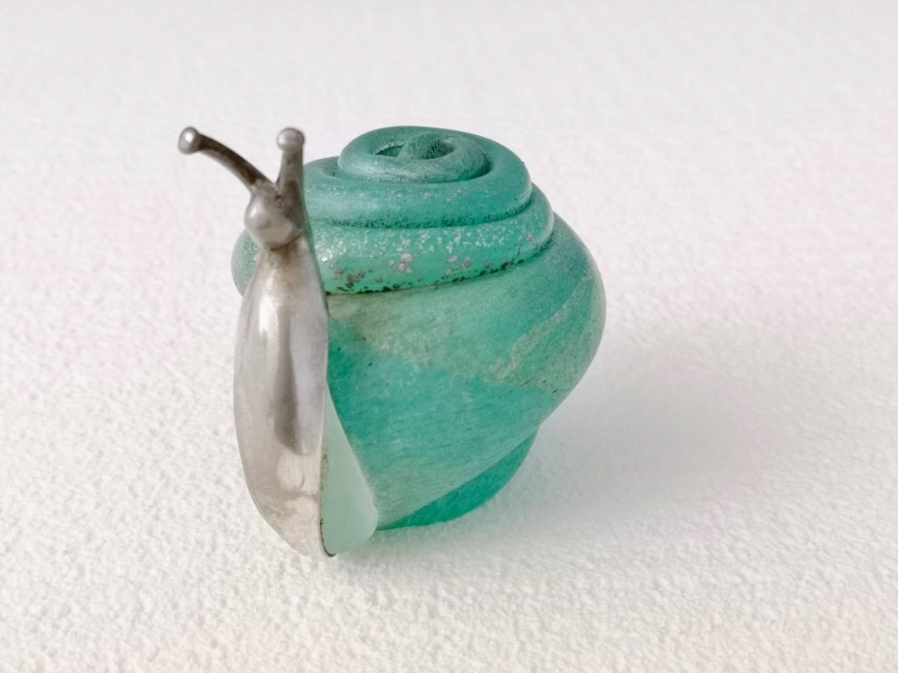 Italian Turquoise Murano Glass and Silver Snail by Venini Murano, Italy, 1980s
