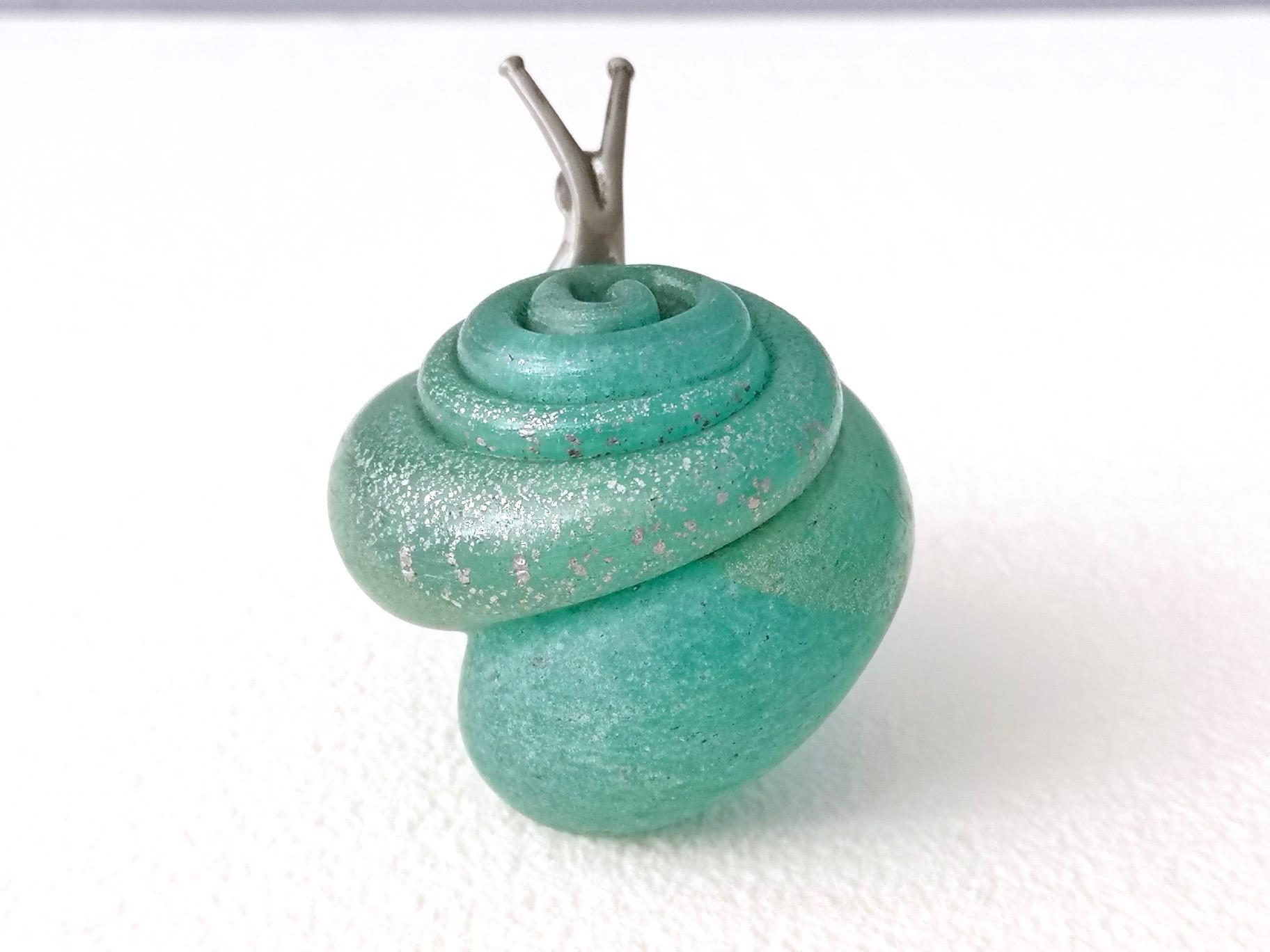 Turquoise Murano Glass and Silver Snail by Venini Murano, Italy, 1980s 1
