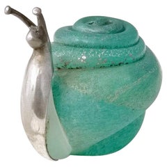 Turquoise Murano Glass and Silver Snail by Venini Murano, Italy, 1980s