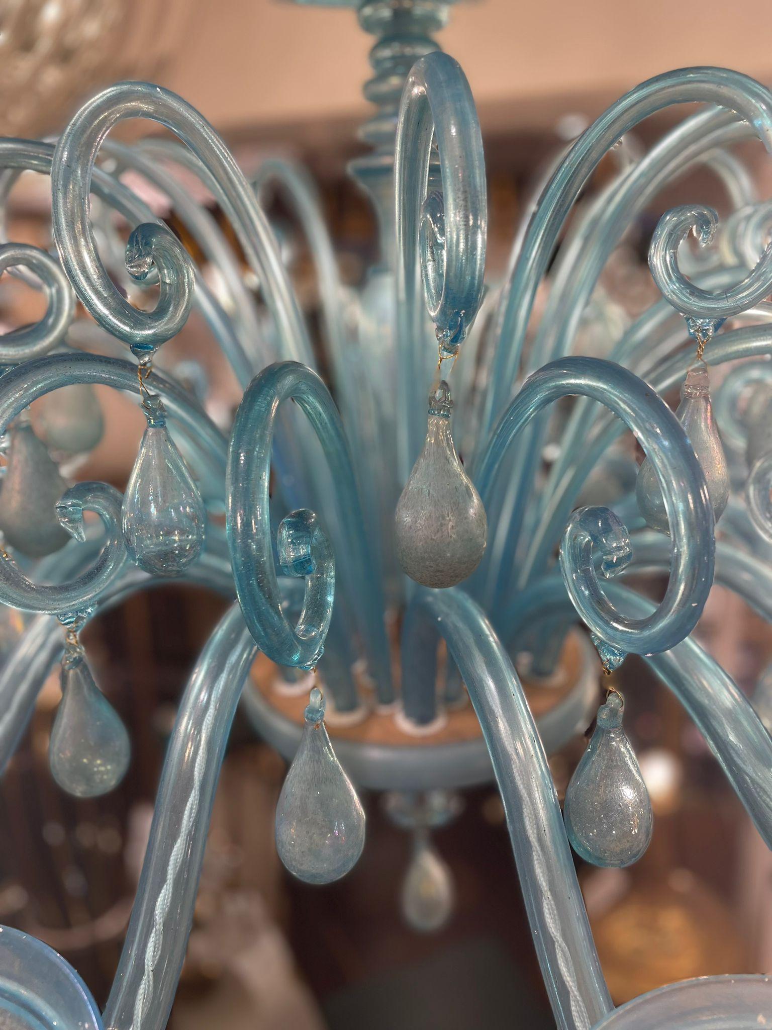 Turquoise Murano Glass Chandelier, Italy 1920s For Sale 3
