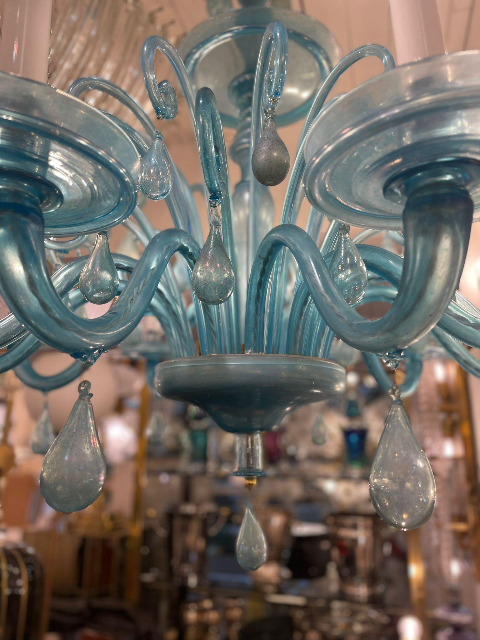 Hollywood Regency Lustre en verre de Murano turquoise, Italie, années 1920 en vente