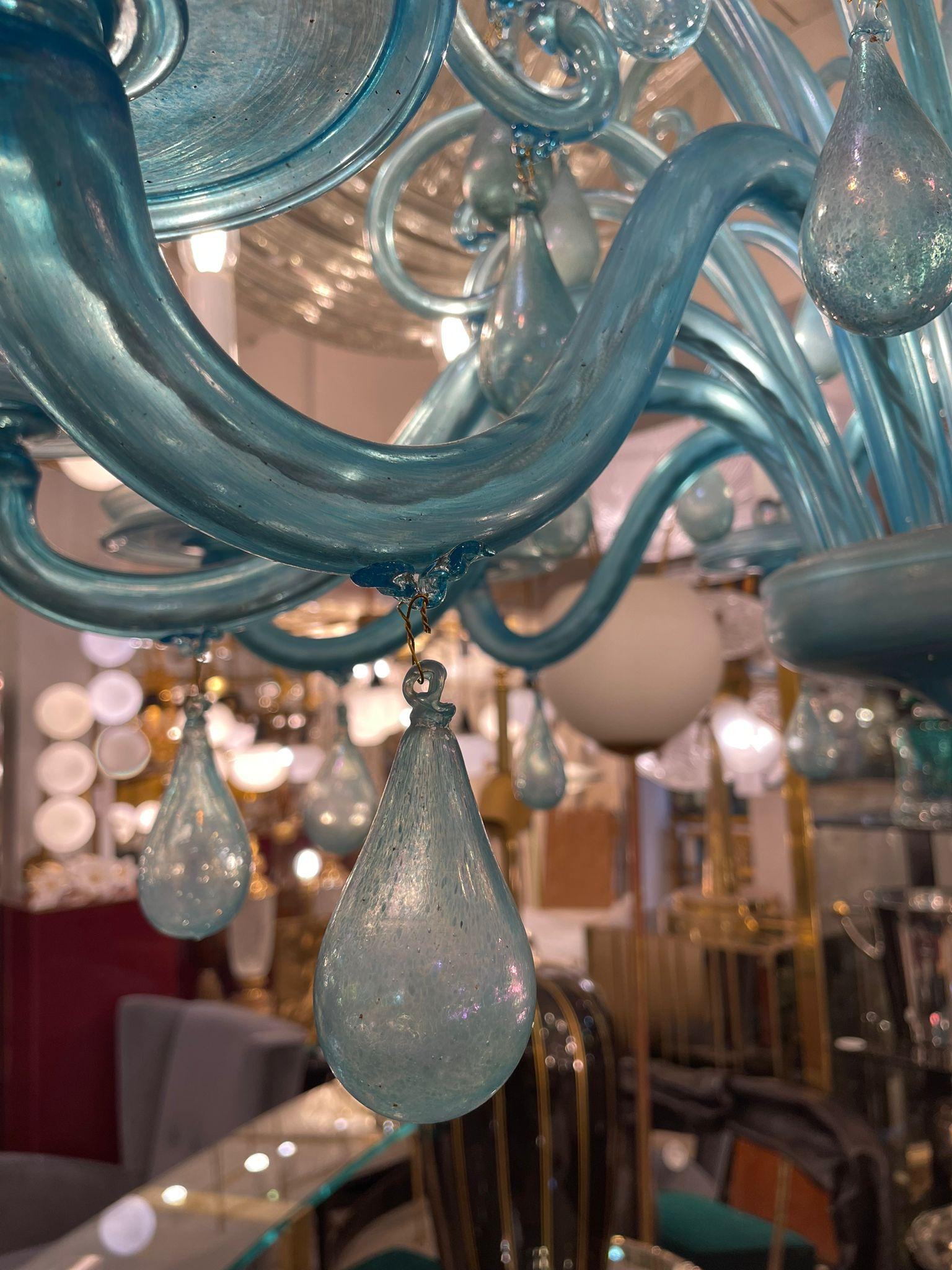 Italian Turquoise Murano Glass Chandelier, Italy 1920s For Sale