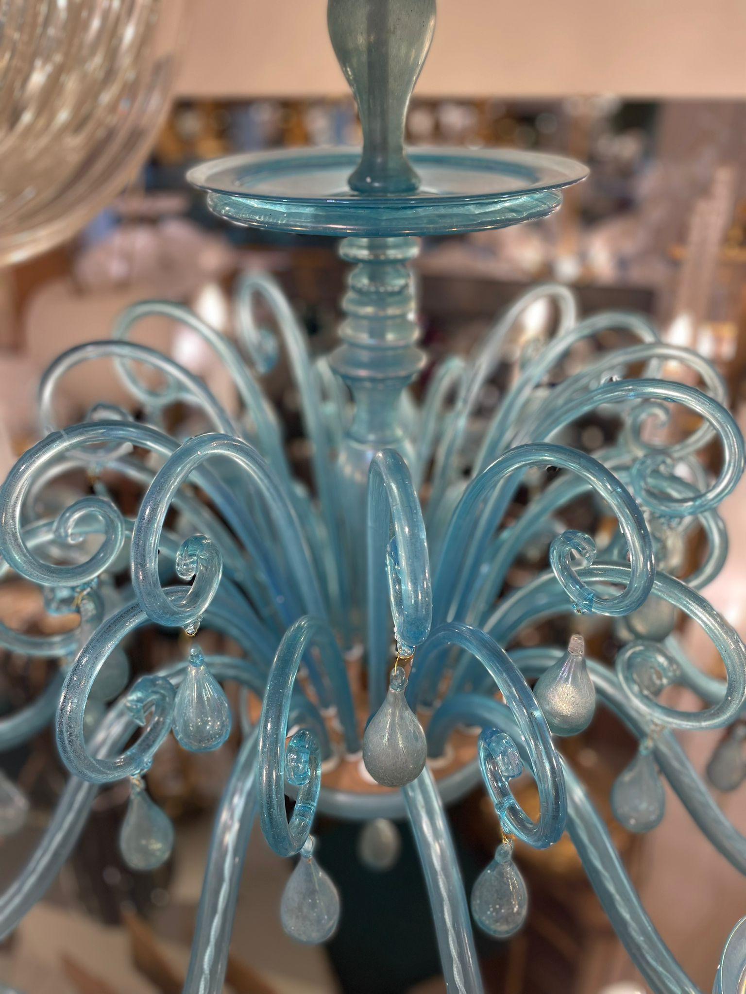 Early 20th Century Turquoise Murano Glass Chandelier, Italy 1920s For Sale