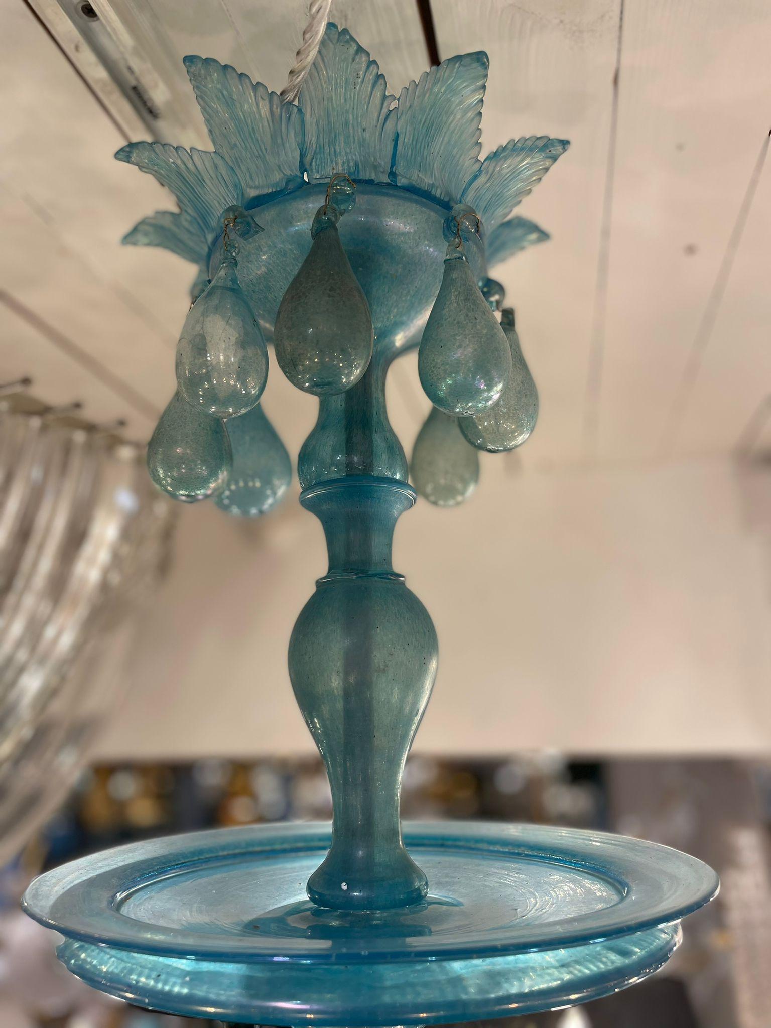 Turquoise Murano Glass Chandelier, Italy 1920s For Sale 1