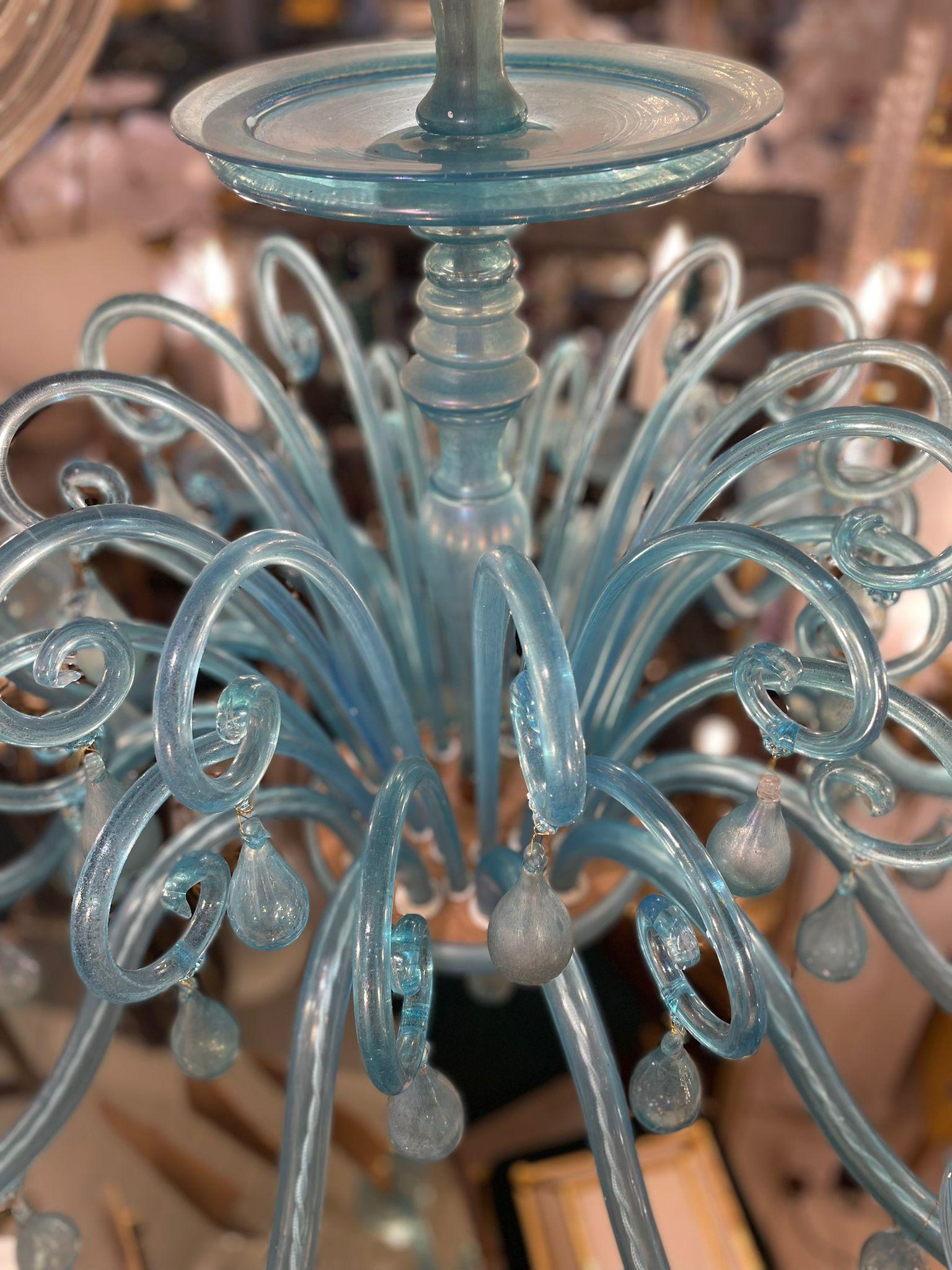 Turquoise Murano Glass Chandelier, Italy 1920s For Sale 2