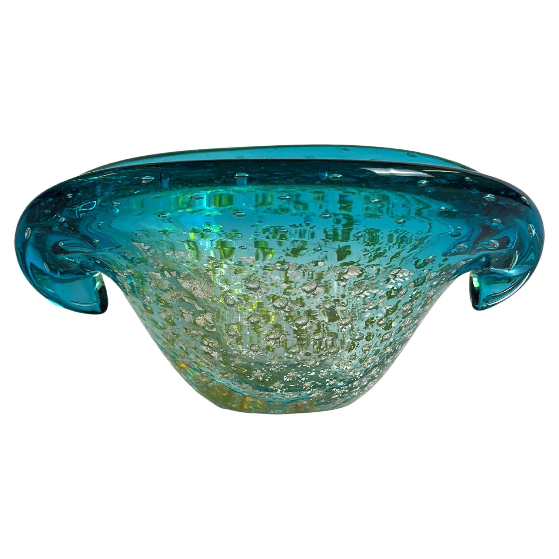 Turquoise Murano Glass Clam Shell Bowl by Archimede Seguso, Italy, 1960s