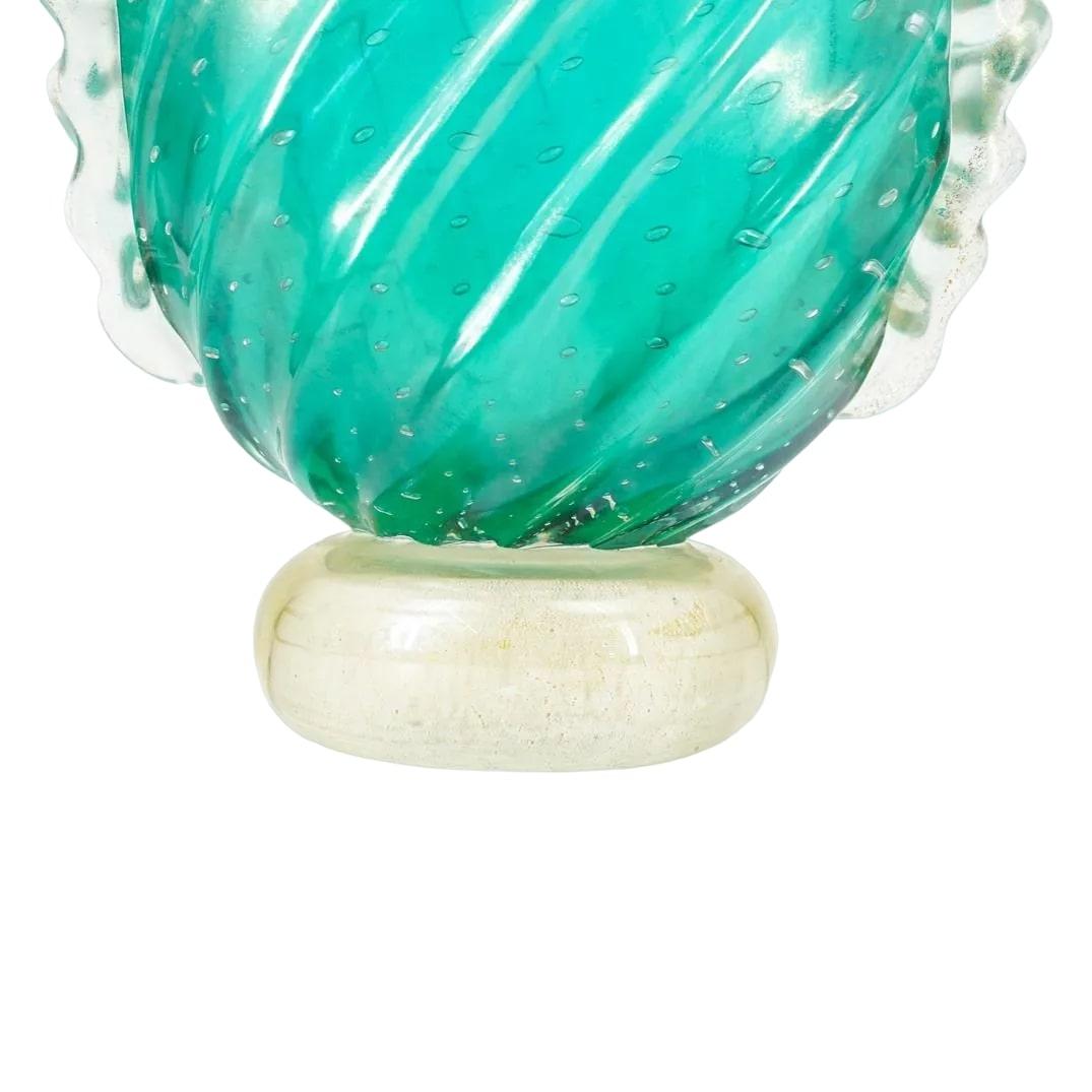 Hand-Crafted Turquoise Murano Glass Mid-Century Modern Vase 1950s, Barovier e Toso For Sale