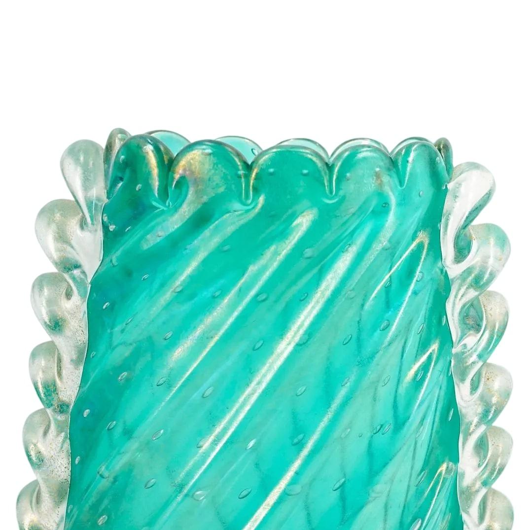 Mid-20th Century Turquoise Murano Glass Mid-Century Modern Vase 1950s, Barovier e Toso For Sale