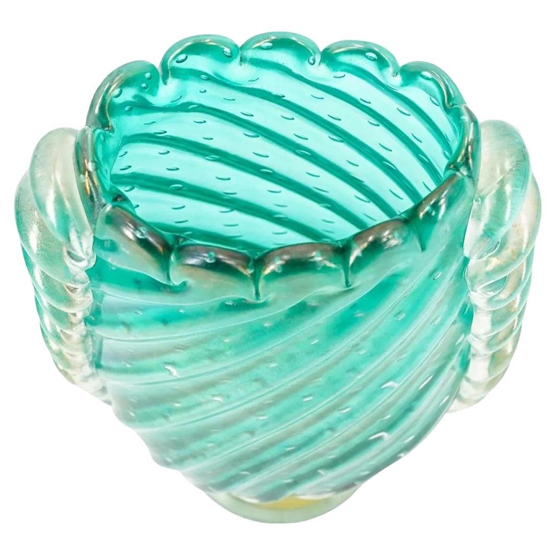 Turquoise Murano Glass Mid-Century Modern Vase 1950s, Barovier e Toso For Sale