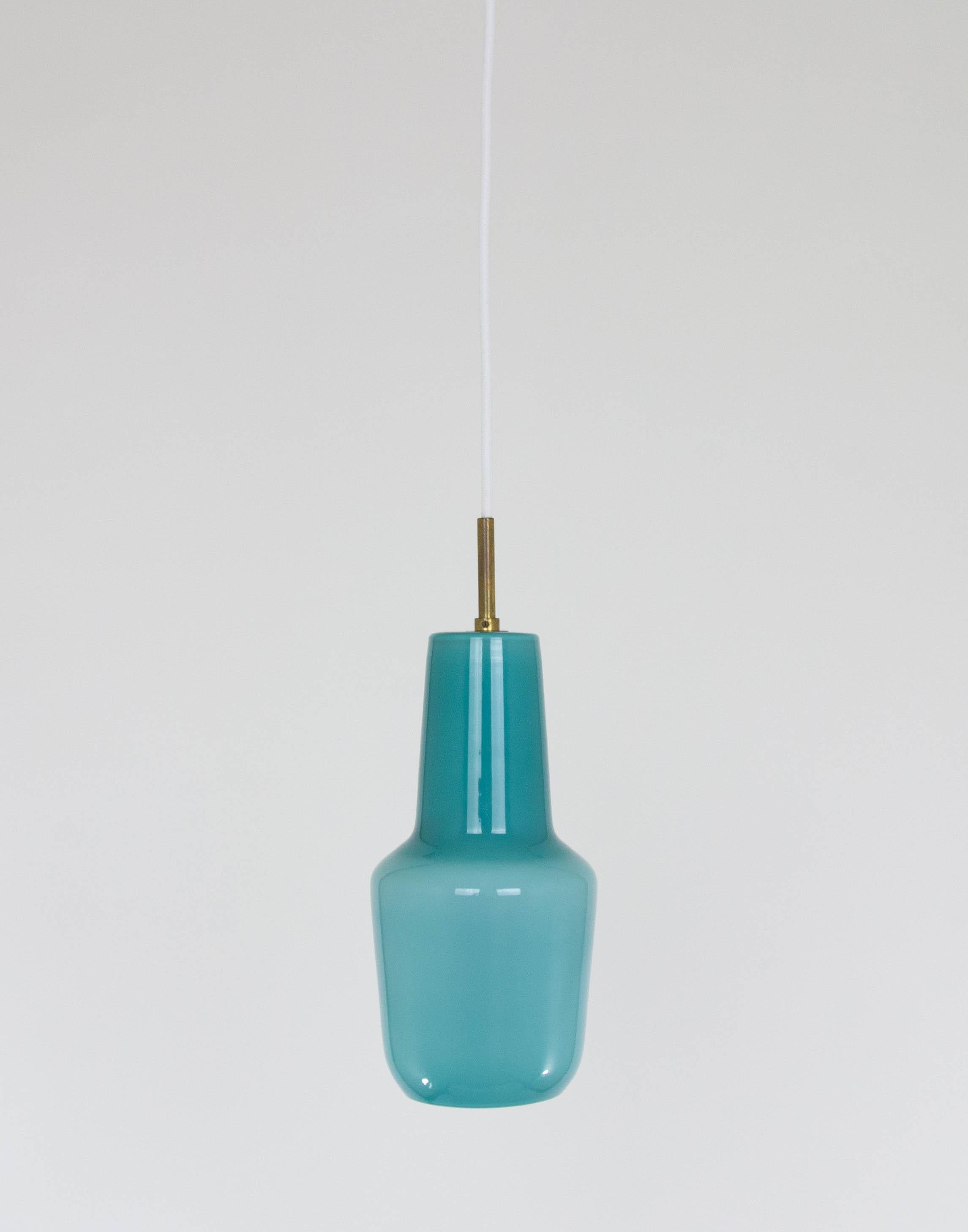Mid-Century Modern Turquoise Murano Glass Pendant by Massimo Vignelli for Venini, 1950s For Sale