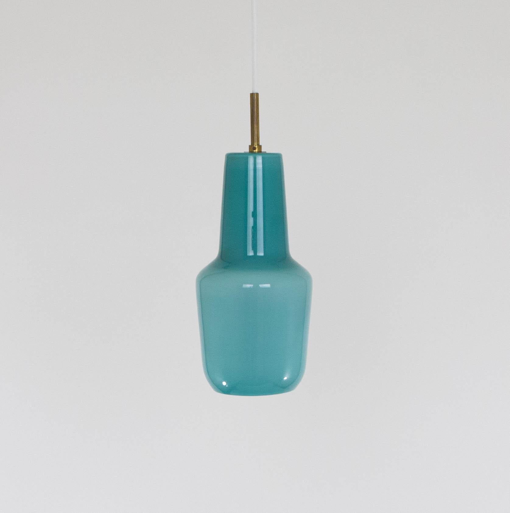 Mid-20th Century Turquoise Murano Glass Pendant by Massimo Vignelli for Venini, 1950s For Sale