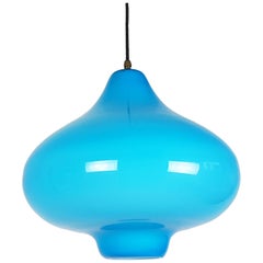 Turquoise Murano Glass Shade 1960s Pendant Lamp in the Style of Vignelli/Venini