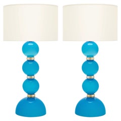 Turquoise Murano Glass Table Lamps, Hand-Blown, Italian Design, New