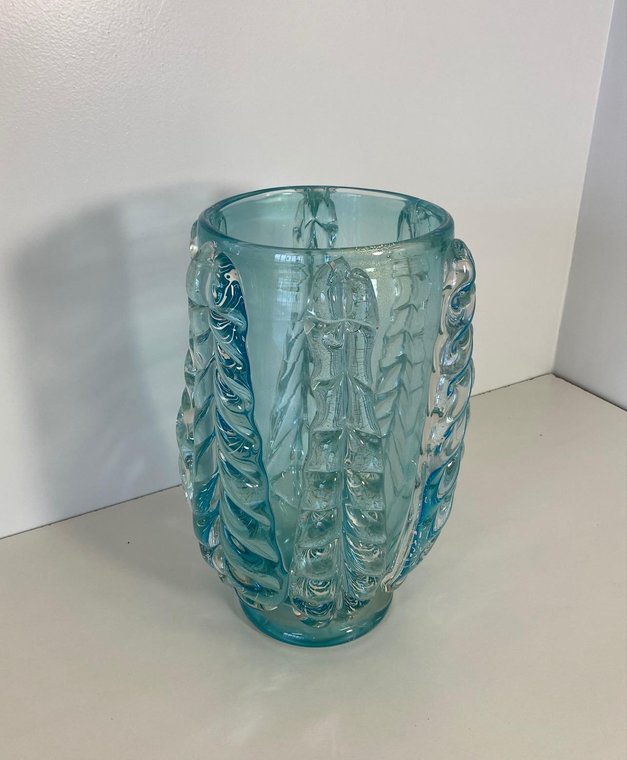 Art Deco Turquoise Murano Glass Vase by Cenedese, Italy