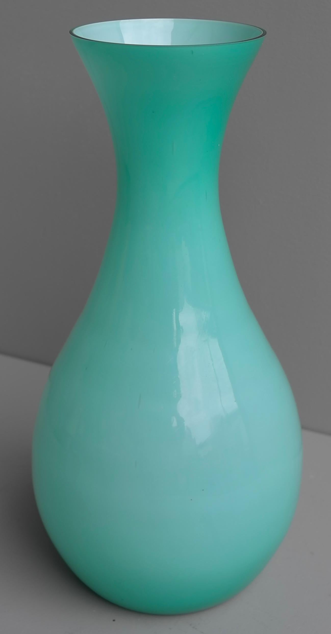 Italian Turquoise Murano Glass Vase by Venini, Italy, 1970s
