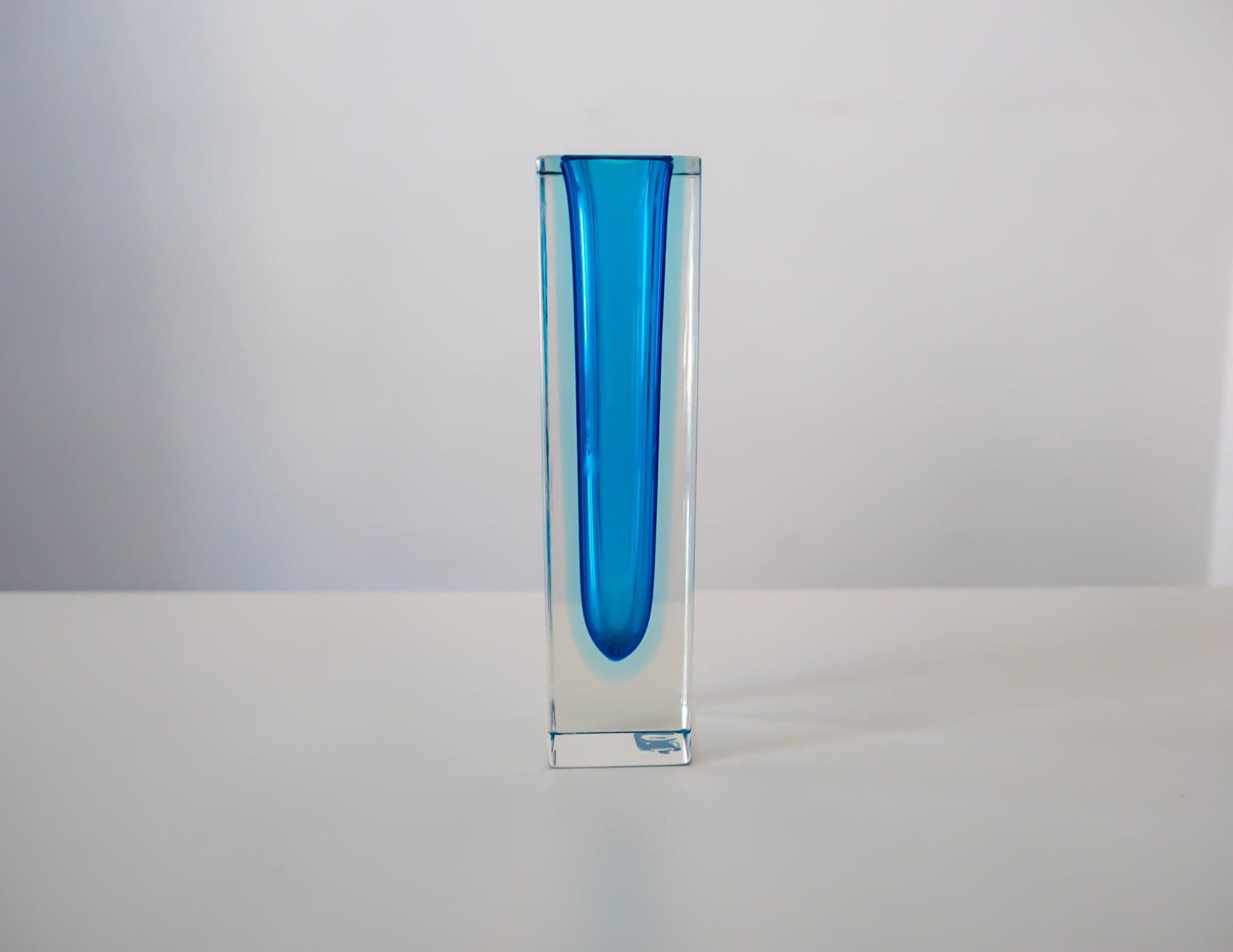 Mid-Century Modern Turquoise Murano Sommerso Glass Vase by Flavio Poli, Italy 1960s
