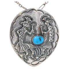 Turquoise Native American Figural Pendant Necklace, Sterling Silver