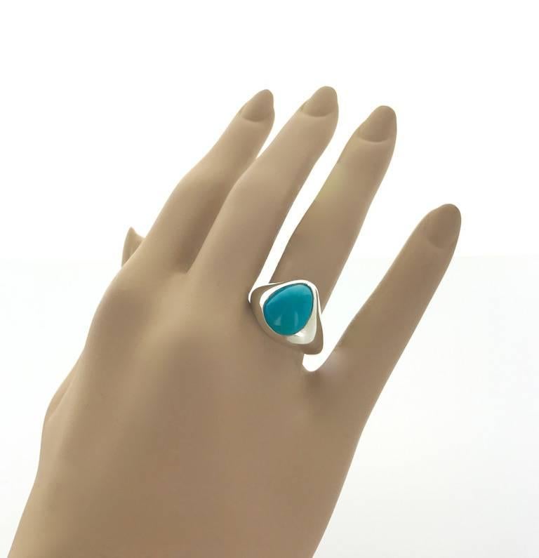 Cabochon Turquoise Natural on Silver Ring For Sale