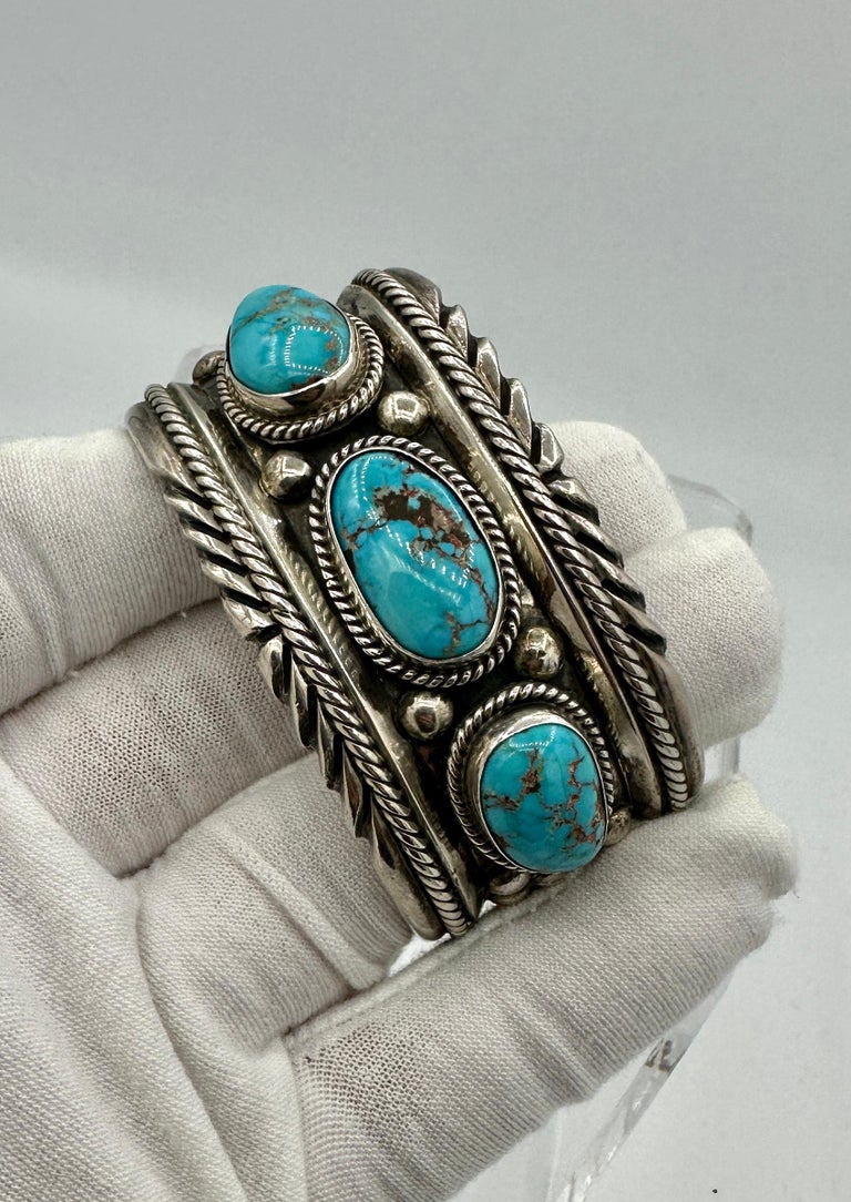 Monumental Vintage Native American Navajo Blue Diamond Turquoise Sterling Silver Bracelet Old Monumental Vintage Native American Navajo Blue Diamond Turquoise Sterling Silver Bracelet Old