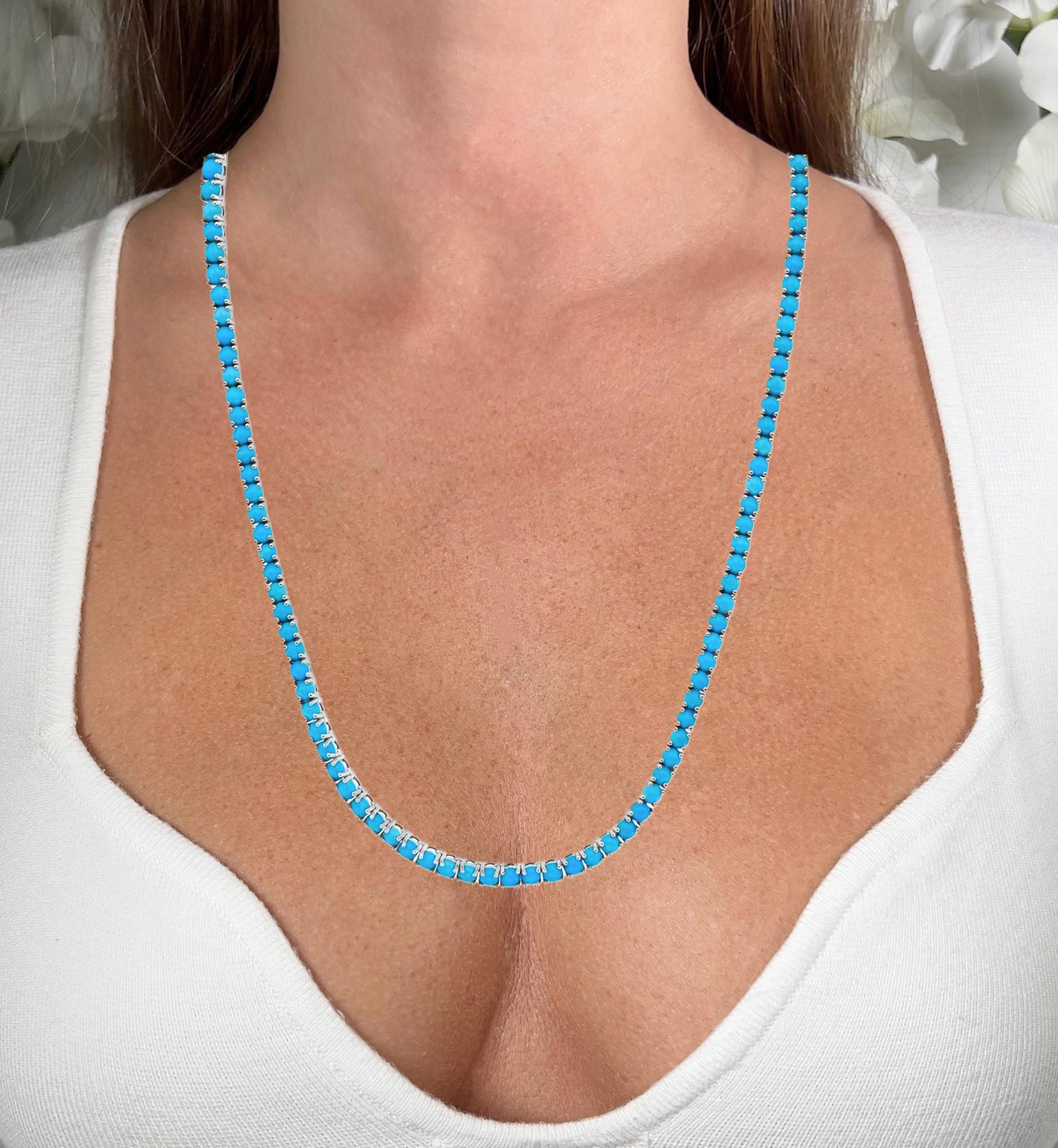 It comes with the Gemological Appraisal by GIA GG/AJP
All Gemstones are Natural
Turquoise = 16.64 Carats
Total Quantity: 120 Gemstones
Metal: 14K White Gold
Necklace Length: 18 Inches
