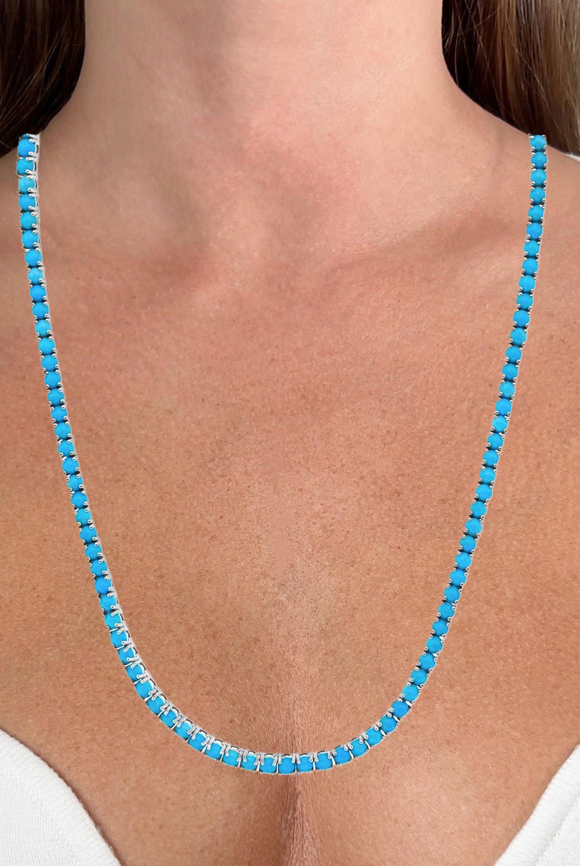 Contemporary Turquoise Necklace 16.64 Carats 14K White Gold For Sale
